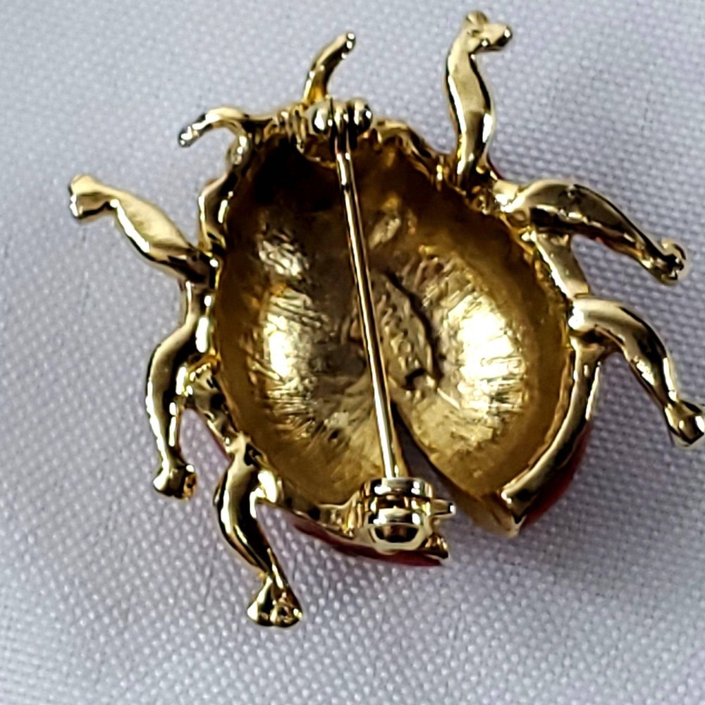 VTG Giovanni Ladybug Brooch Pin Gold-Tone Red & Black Enamel 1.25 Inches - Picture 2 of 12